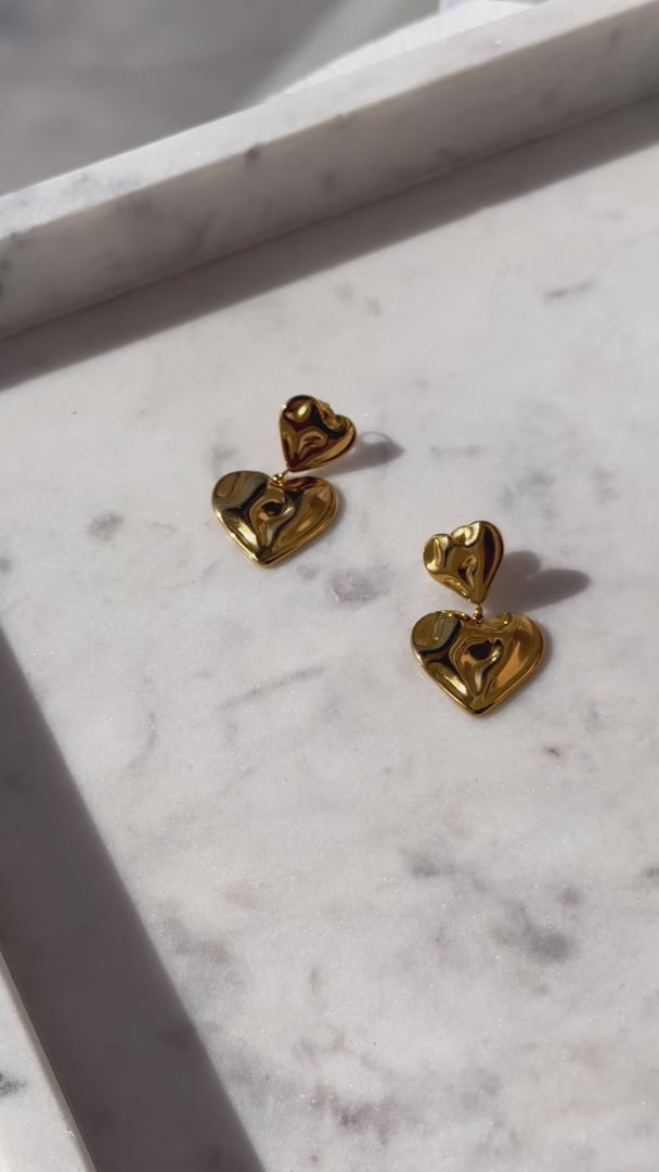 Valentine Drop Stud Earrings - Gold Smooth Texture Heart