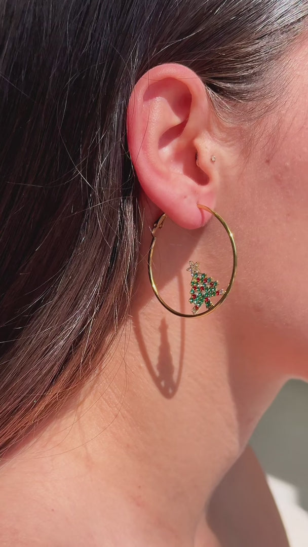 Enchanted Hoop Earrings - Big Gold Tree