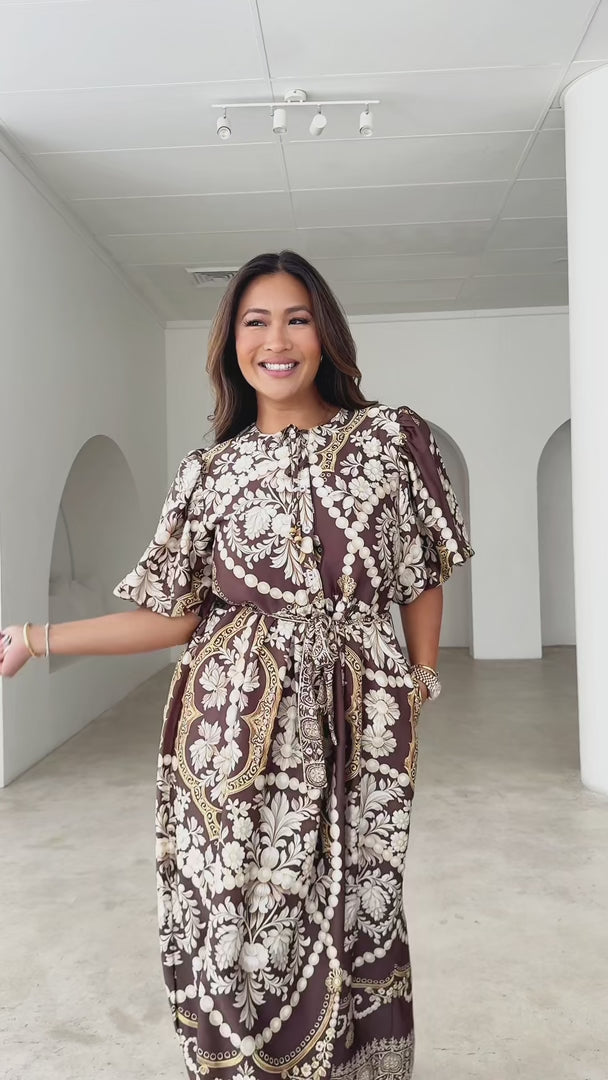 Leighton Maxi Dress - Brown Print