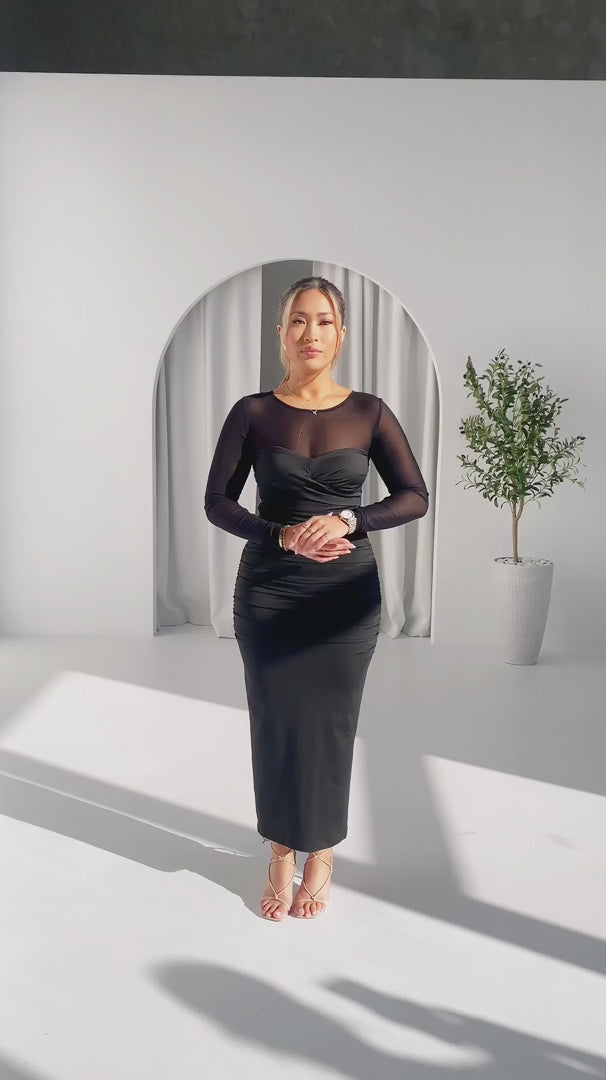 Veda Mesh Midi Dress - Black