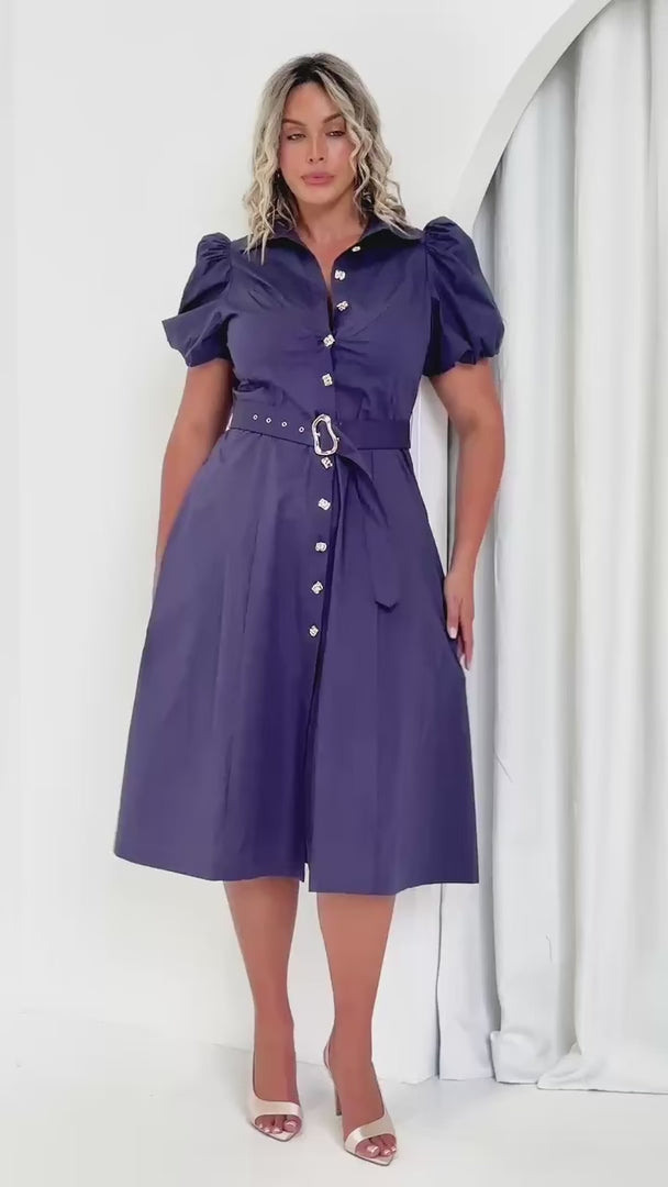 Ophelia Short Sleeve Midi Dress - Petrol Blue