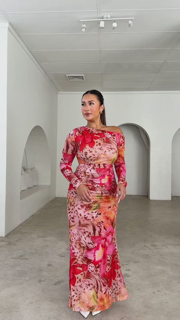 Suzette Mesh Maxi Dress - Leopard Pink Floral