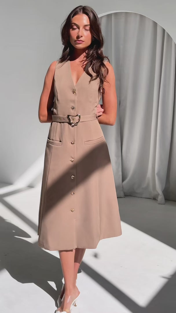 Seddiq Vest Midi Dress - Khaki Brown