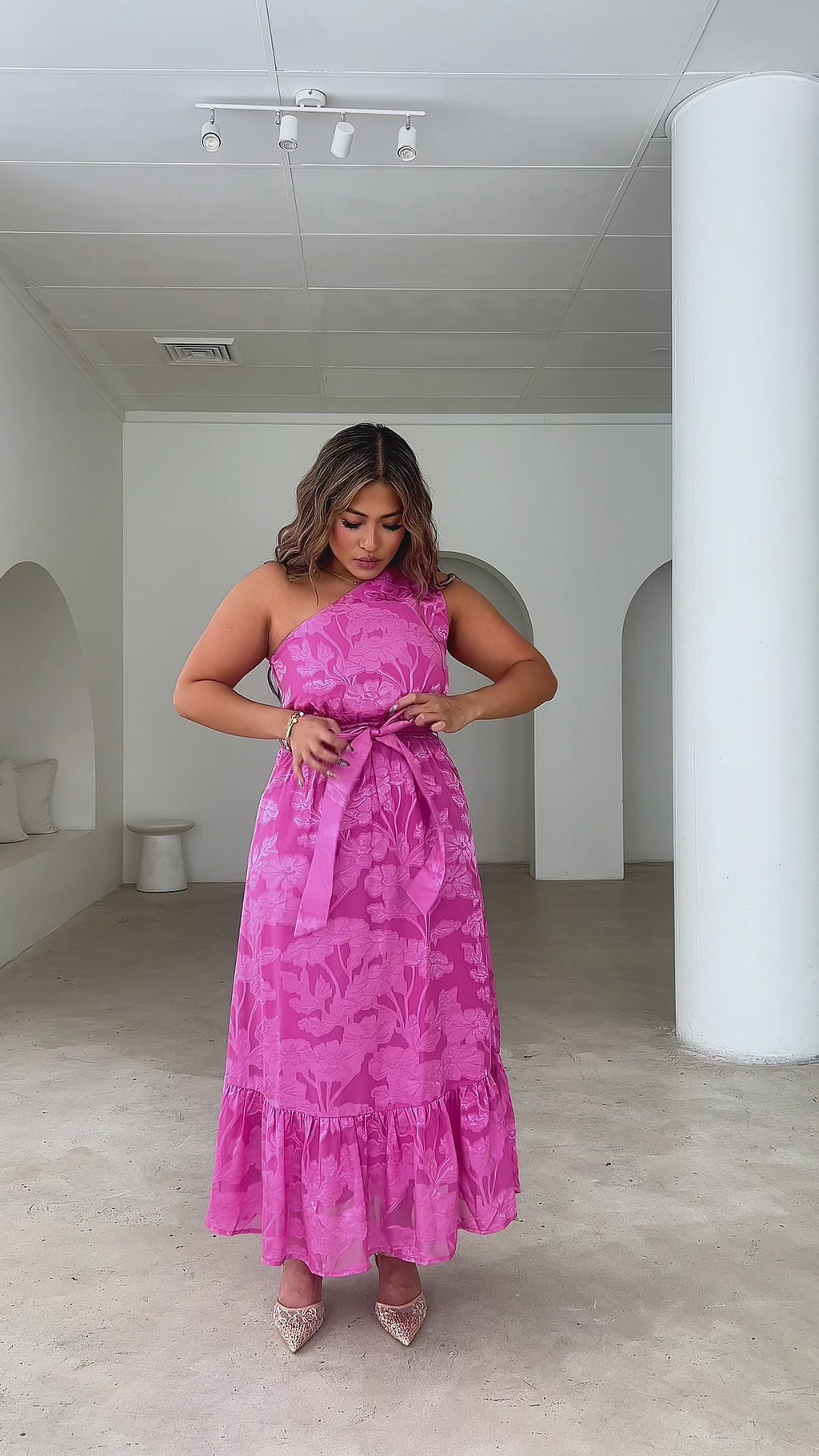 Devina Maxi Dress - Pink Floral Texture