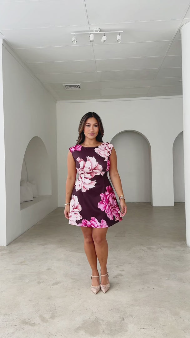 Hivita Mini Dress - Chocolate Pink Floral