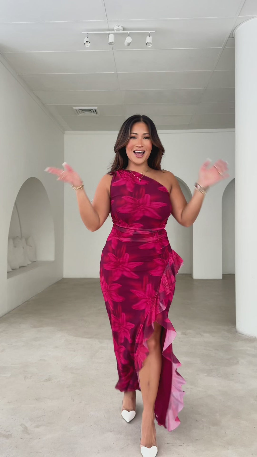Relius Mesh Maxi Dress - Red Wine Floral