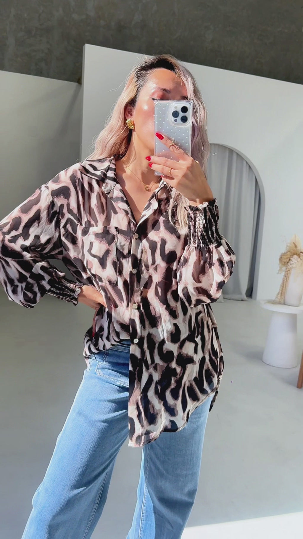 Veronica Shirt Blouse - Abstract Leopard Print