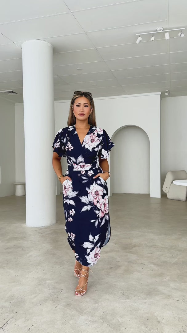 Brandy Midi Dress - Navy Floral