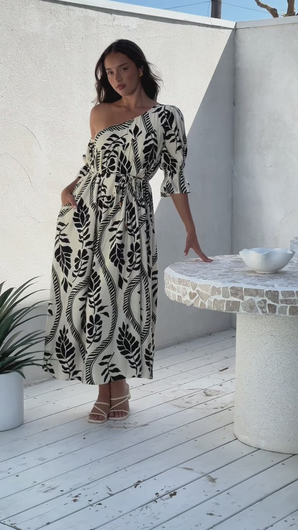 Talitha Maxi Dress - Cream Black Print