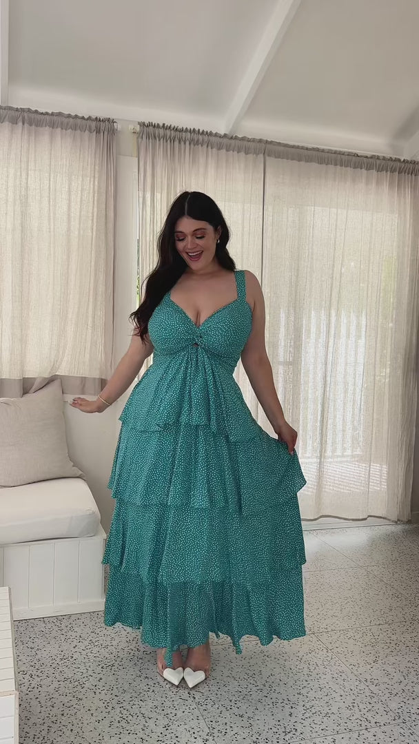 Cherika Maxi Dress - Turquoise Polka Dot