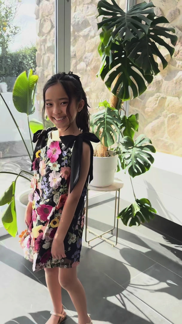 (PREORDER) Poppy Kids Dress - Black Multi Floral