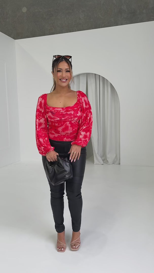 Terrace Mesh Top - Red Floral