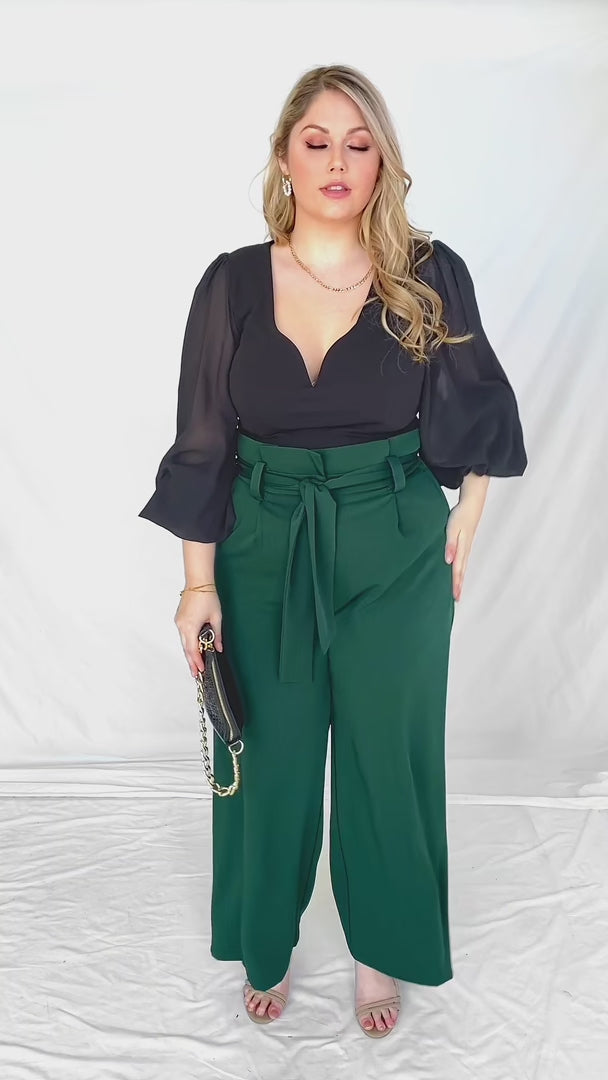 Nookie Wide Leg Pants - Forest Green