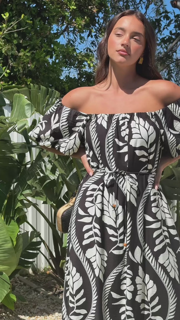 Dakota Maxi Dress - Black White Print