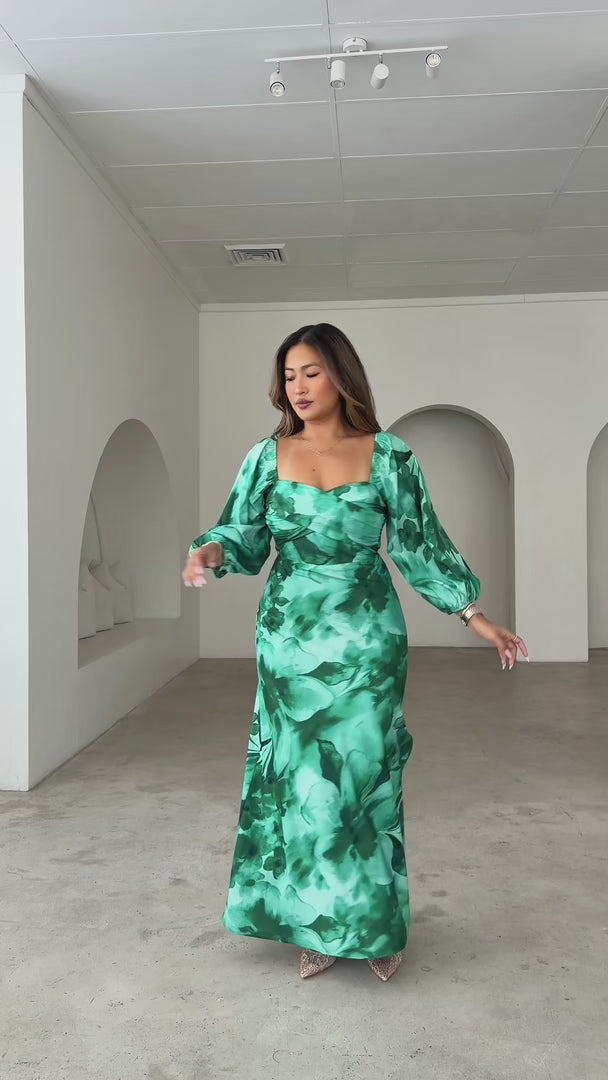 Priscilla Maxi Dress - Green Floral
