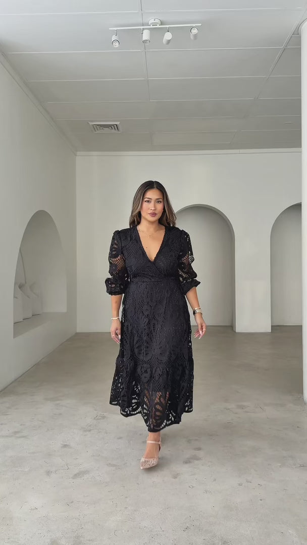 Criselda Lace Midi Dress - Black