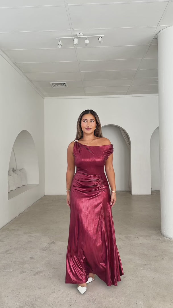 Tully Maxi Dress - Wine Sheen Metallic