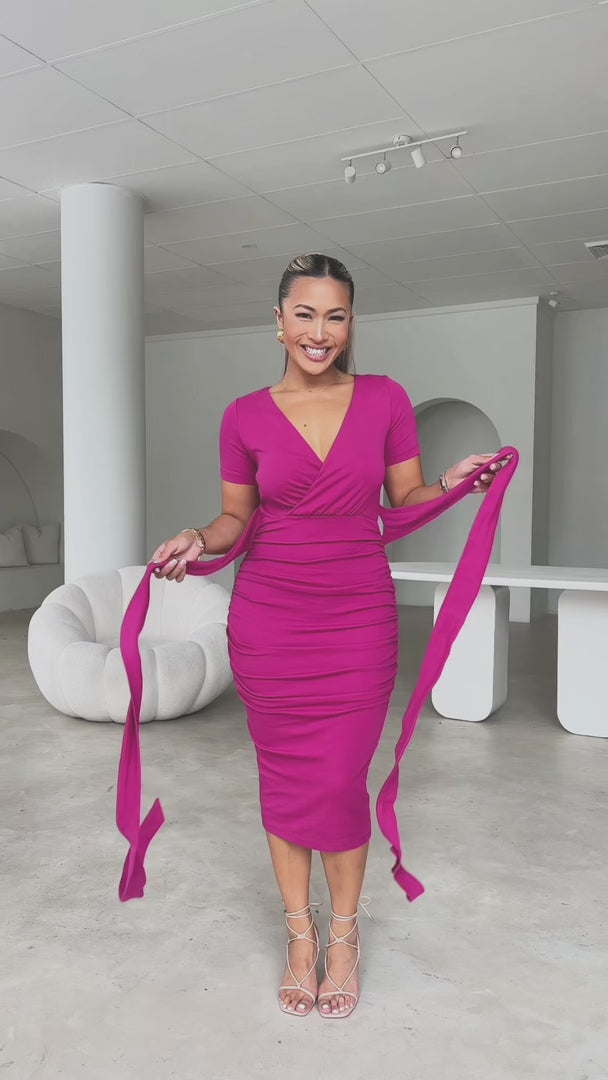 Aston Short Sleeve Midi Dress - Magenta
