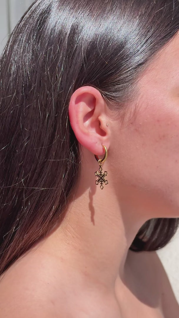 Winter Wonderland Hoop Charm Earrings - Gold Snowflake