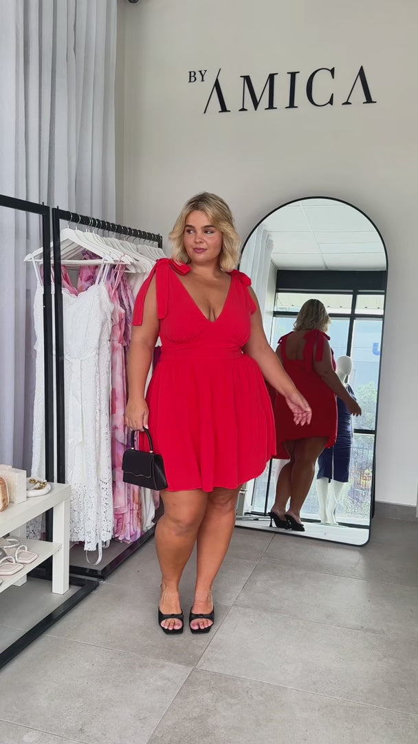 Aretha Tie Up Strap Mini Dress - Red