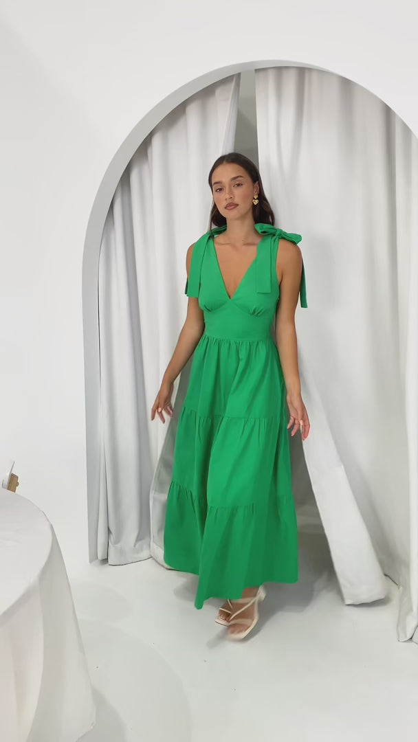 Aretha Tie Up Strap Maxi Dress - Green