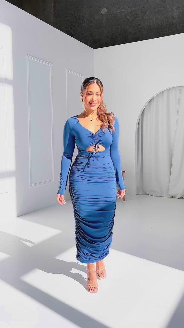 Frankie Long Sleeve Midi Dress - Midnight Blue