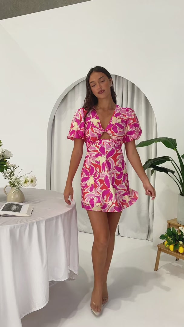 Kamala Mini Dress - Plum Red Floral