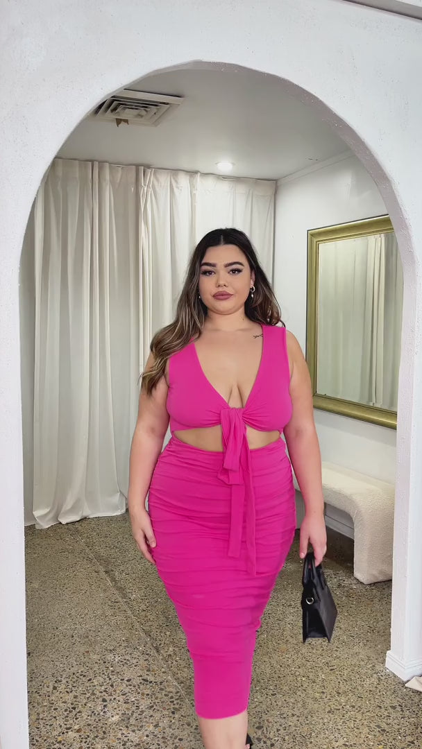 Mimi Sleeveless Midi Dress - Hot Pink