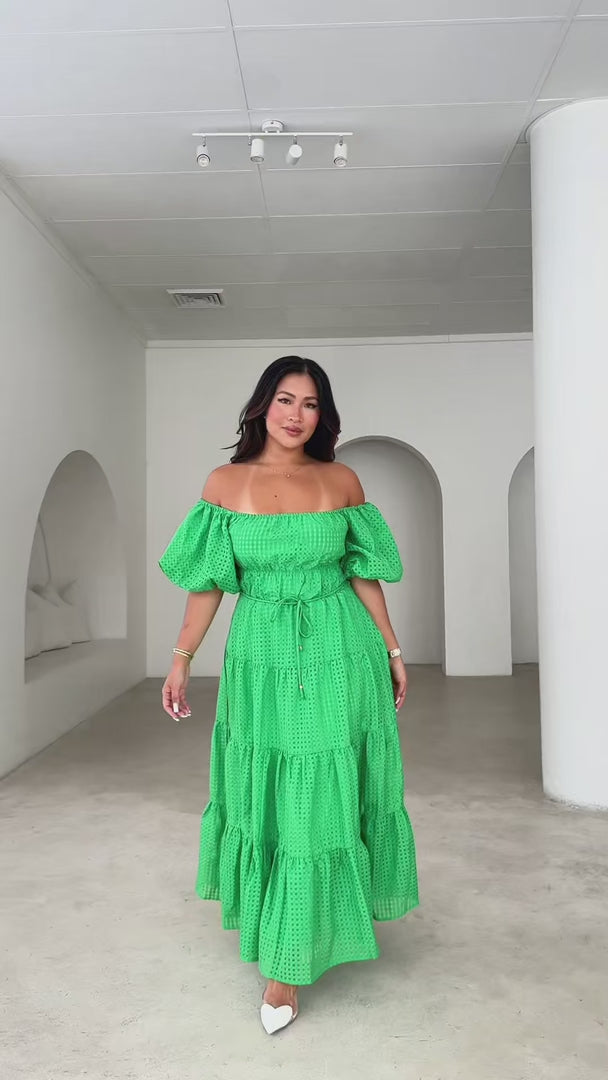 Zanetti Maxi Dress - Green Check Organza