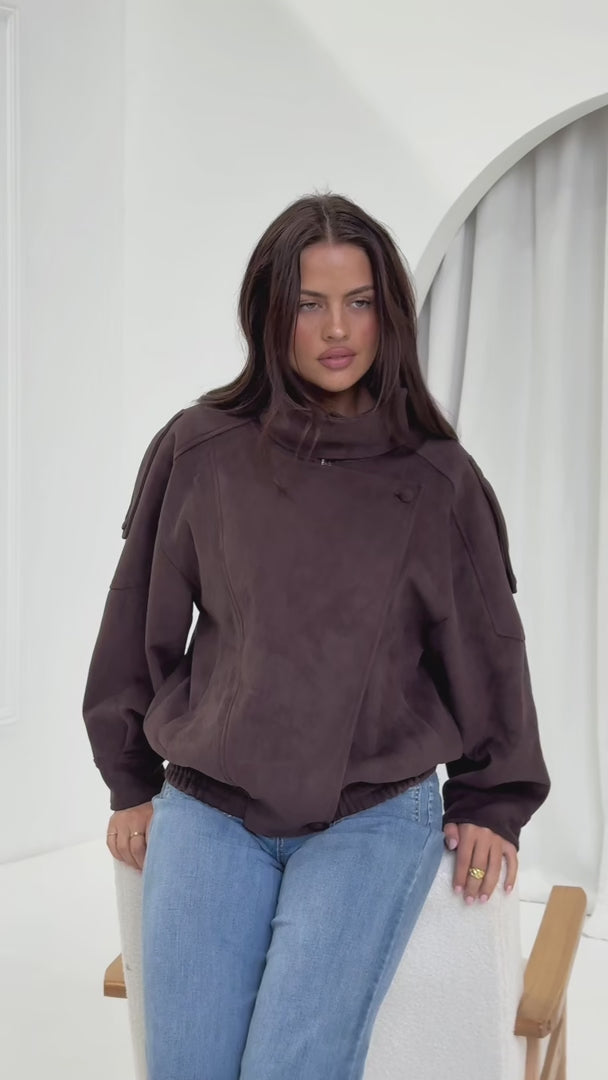 Alana Suede Faux Leather Jacket - Brown