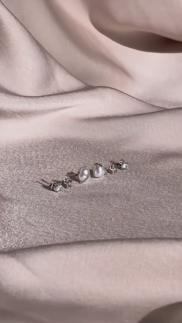 Milkyway Stud Earring Set - Silver Pearl Cosmic