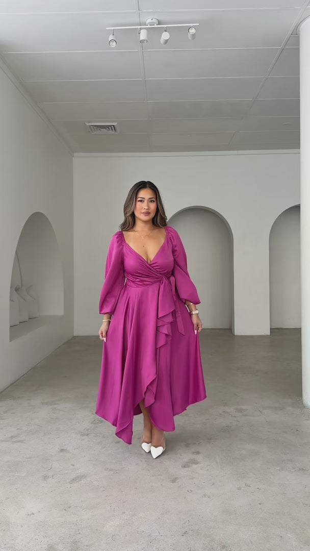 Rossetti Long Sleeve Wrap Maxi Dress - Magenta