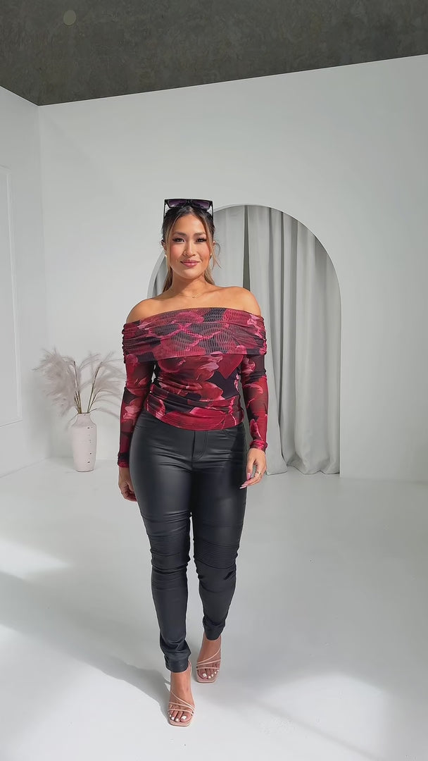 Ulla Mesh Top - Black Red Floral