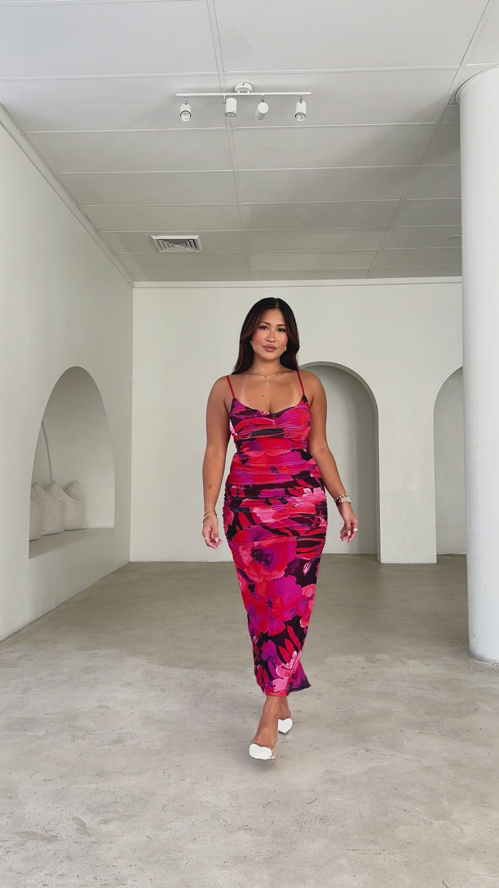 Franca Mesh Maxi Dress - Red Black Floral