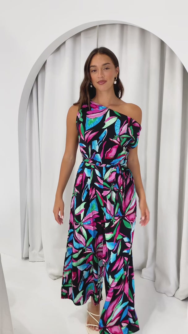Kendrix Wide Leg Jumpsuit - Black Multi Print