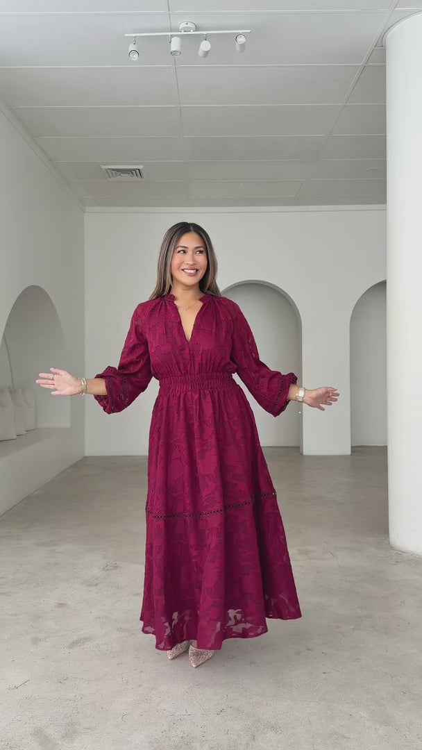Harriet Maxi Dress - Wine Floral Texture