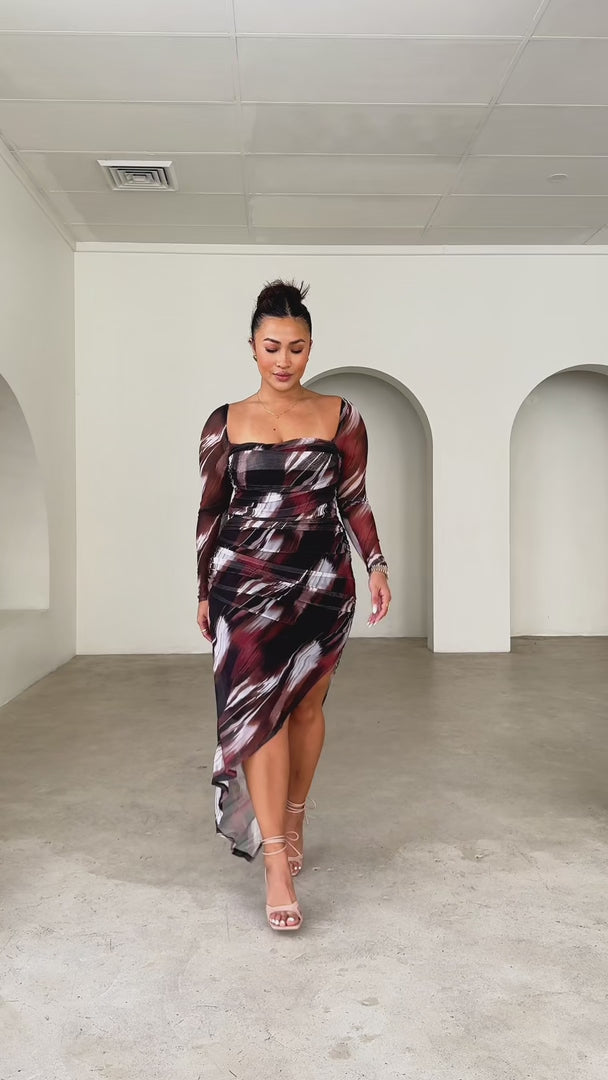 Rumi Mesh Maxi Dress - Black Brown Print