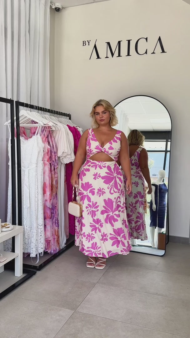Shelby Shirred Back Panel Maxi Dress - Cream Pink Floral