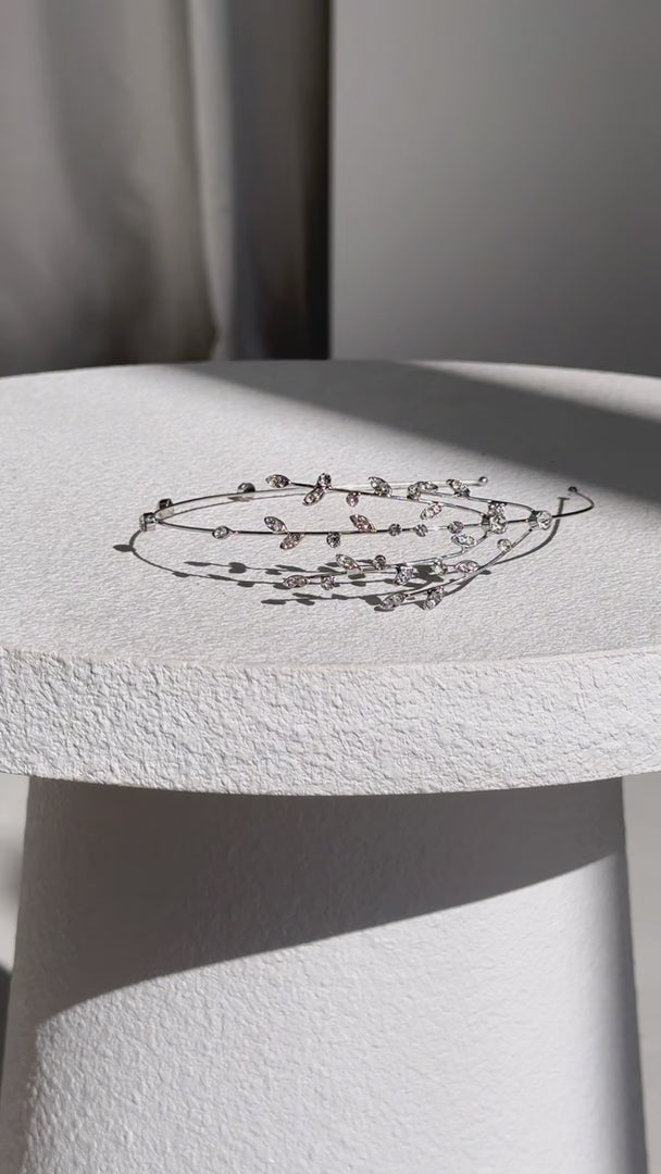 Aphrodite Headband - Silver Diamante Leaf