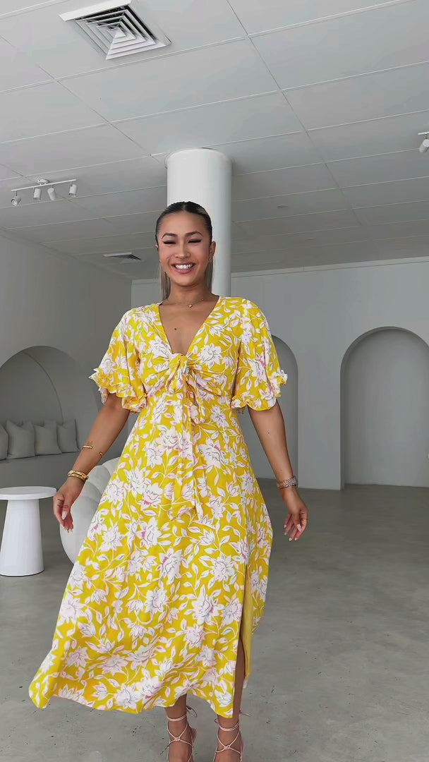 Conessa Midi Dress - Yellow Floral