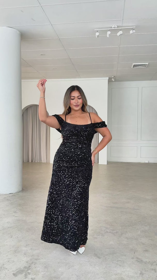 Raquel Maxi Dress - Black Velvet Sequin