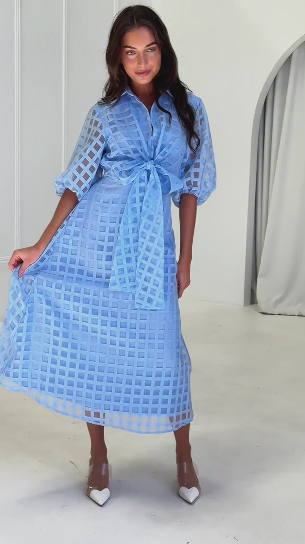 Zoeva Maxi Dress - Light Blue Check Organza