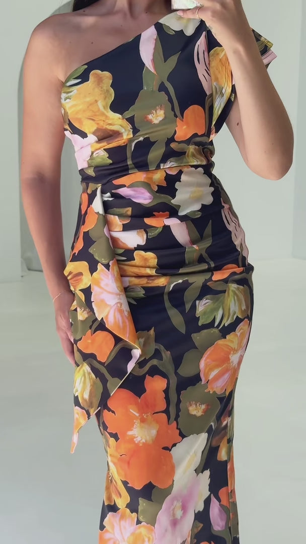 Jacee Midi Dress - Black Multi Floral