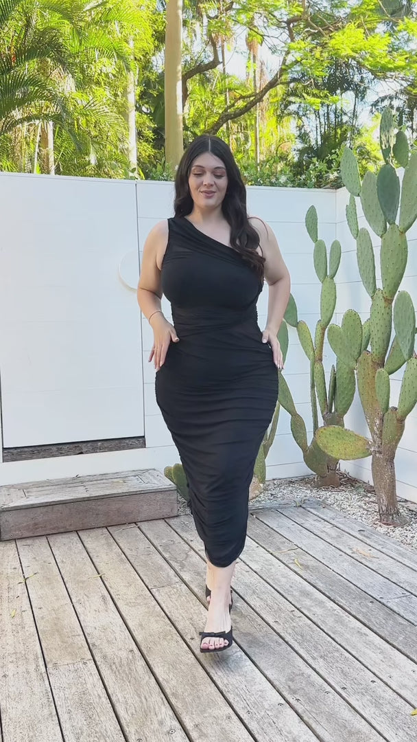 Isola Sleeveless Mesh Midi Dress - Black