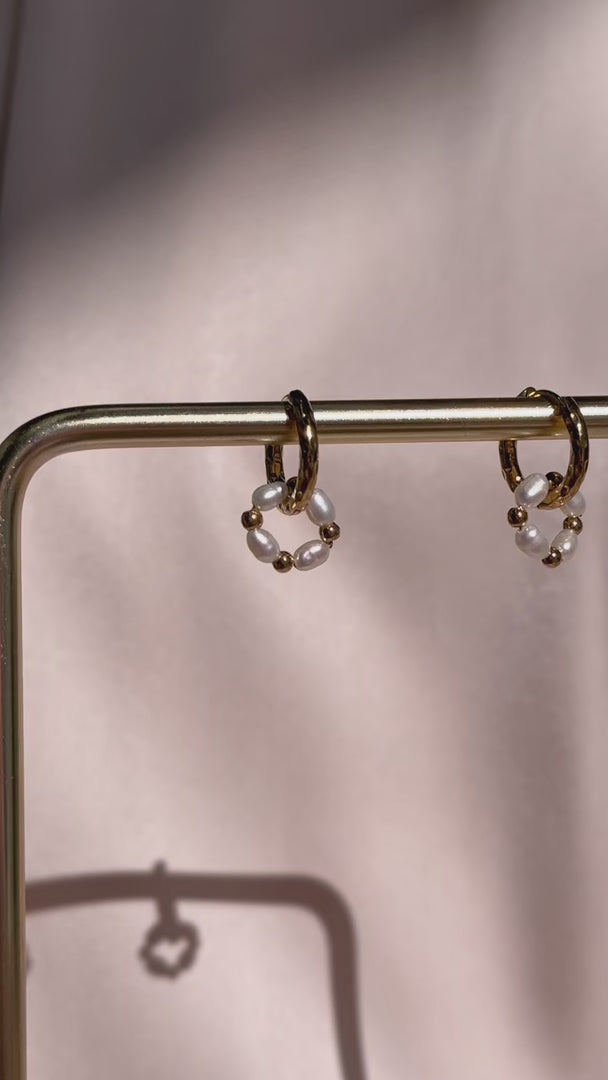 Lindy Hoop Charm Earrings - Gold Pearl Bead