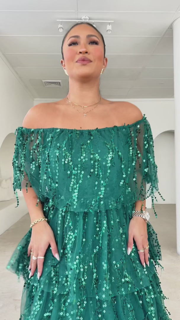 Fantango Maxi Dress - Emerald Sequin