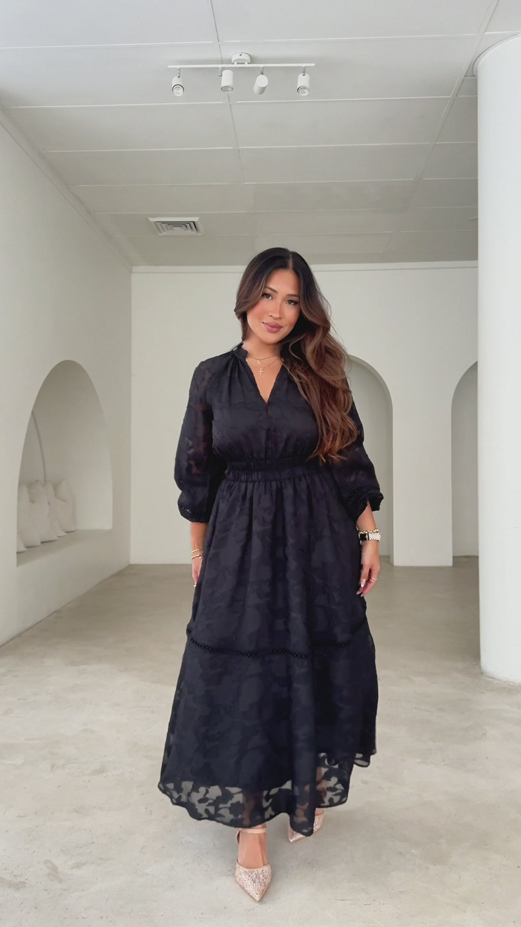 Harriet Maxi Dress - Black Floral Texture