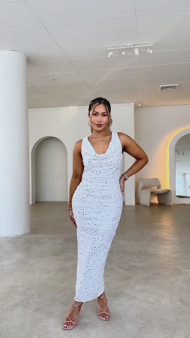 Alvarez Sequin Maxi Dress - White Silver