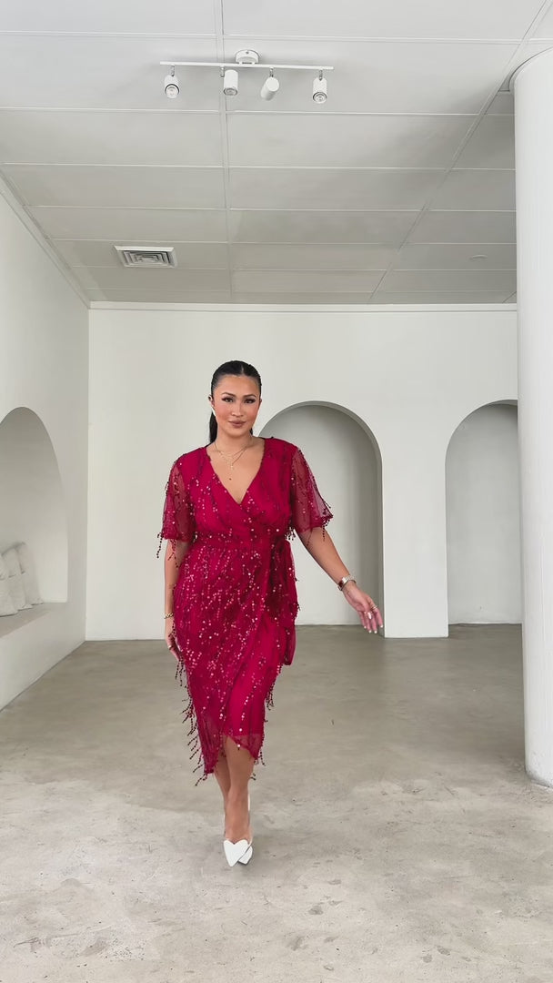Fireworks Sequin Midi Dress - Wine