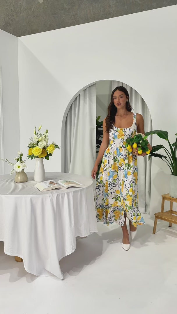Vanderla Maxi Dress - White Lemon Print
